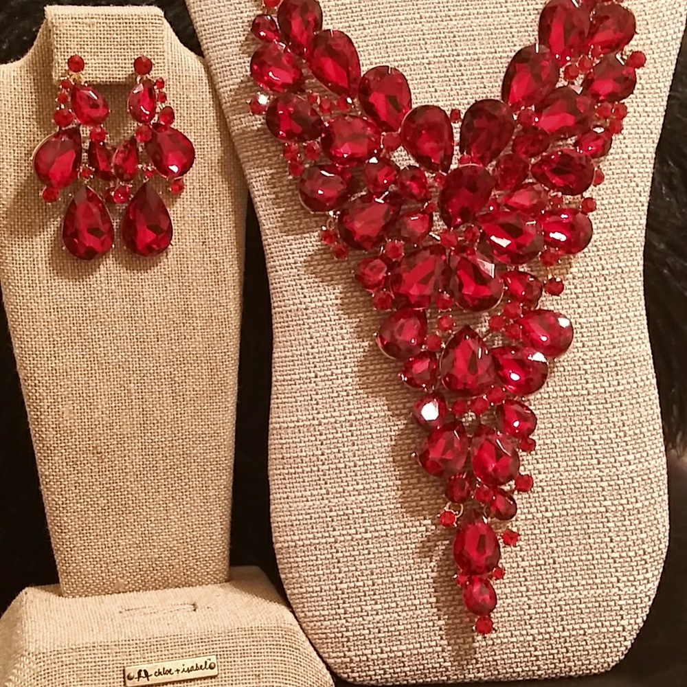 Big Red Statement necklace set